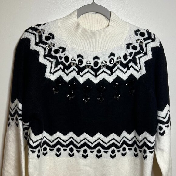 Ann Taylor Jeweled Fair Isle Turtleneck Sweater Color: Winter White Size M - Picture 4 of 9